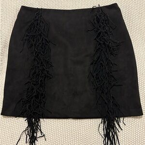 SHEIN Black Mini Skirt with Fringe Accents